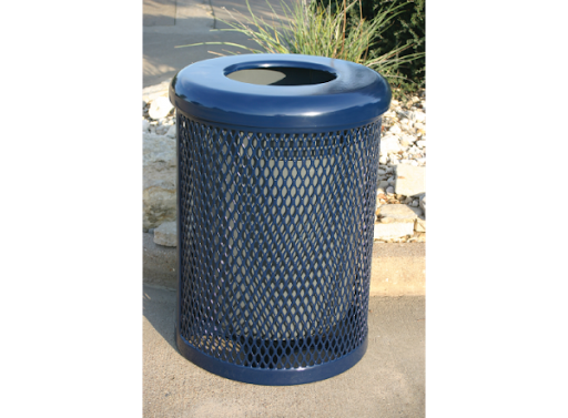 Expanded metal Trash can with lid - Installed