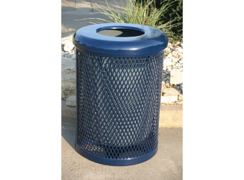Expanded metal Trash can with lid - Installed