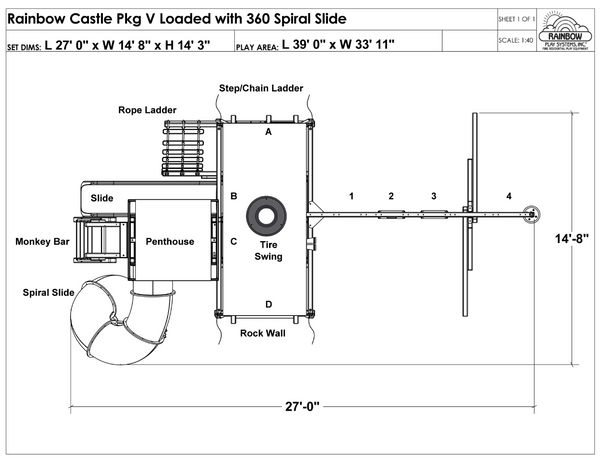 Rainbow Castle Pkg V with 360 Spiral Slide Loaded (19J)