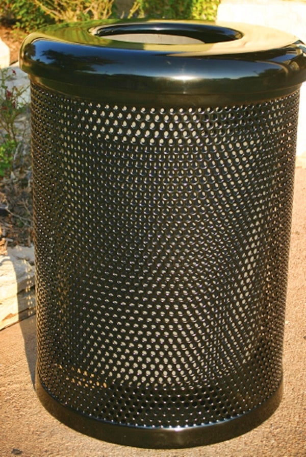 Punched metal Trash can with lid -  Installed